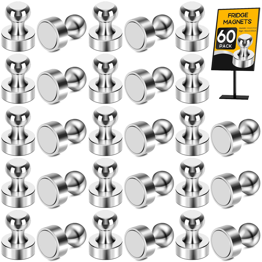 MIKEDE Refrigerator Whiteboard Magnet, 60Pcs Silver Whiteboard Magnets, Suitable for Metal Magnets in Offices, Schools, Classrooms, Kitchens