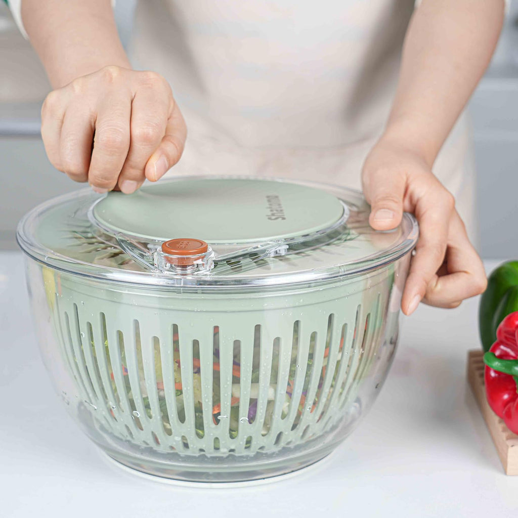 Shatomo Salad Spinner, Large 5L Easy to Use Lettuce Spinner, Fruit and Vegetable Spinner with Non-Slip Base, Drain and Stop Button