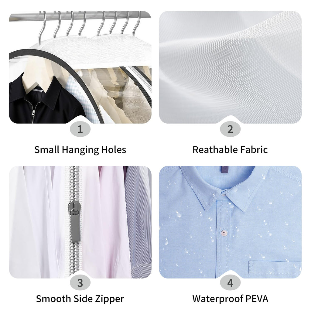 Clear Garment Bag For Hanging Clothes 50" Longth- 4 Pack 10" Gusseted Suit Bags For Closet Storage, Plastic Clothes Storage Bag For Suit Coat Dress, fur, Clothes Cover For Open Closet