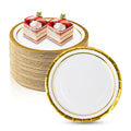 100 Pieces 7 Inches Disposable Paper Plates, Elegant Gold Rimmed Paper Plates Bulk, Round Party Plates for Wedding Birthday Baby Shower Graduction BBQ Picnic Holiday Decorations