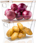 2 Set Pantry Organizers and Storage - Stackable Pantry Storage Bin Containers for Potato, Onion, Garlic, Fruit, Vegetable, Produce - Clear Front Open Kitchen Under Sink Organizer with Lid