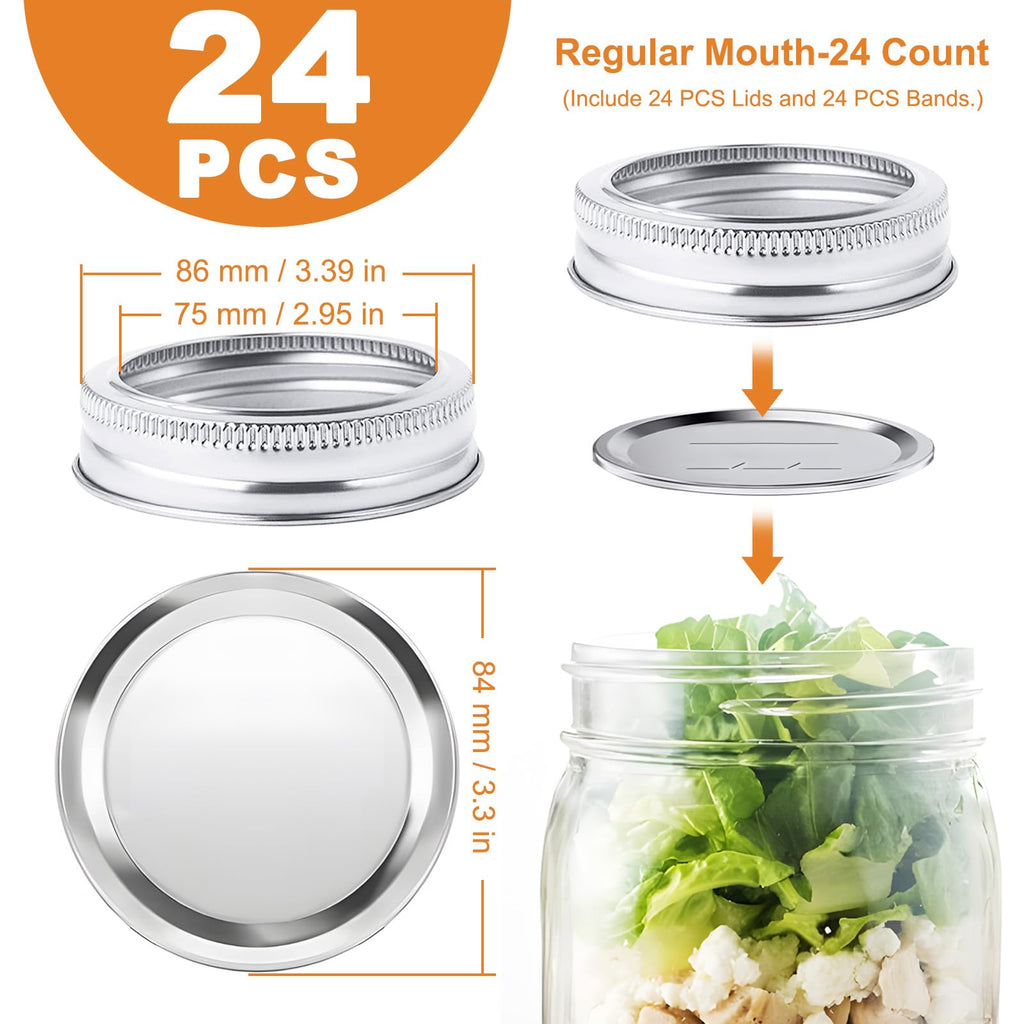 48 PCS Wide Mouth Mason Jar Lids and Rings, Leakproof Canning Lids with Silicone Seals | Split-Type Design for Easy Replacement (Wide Mouth)