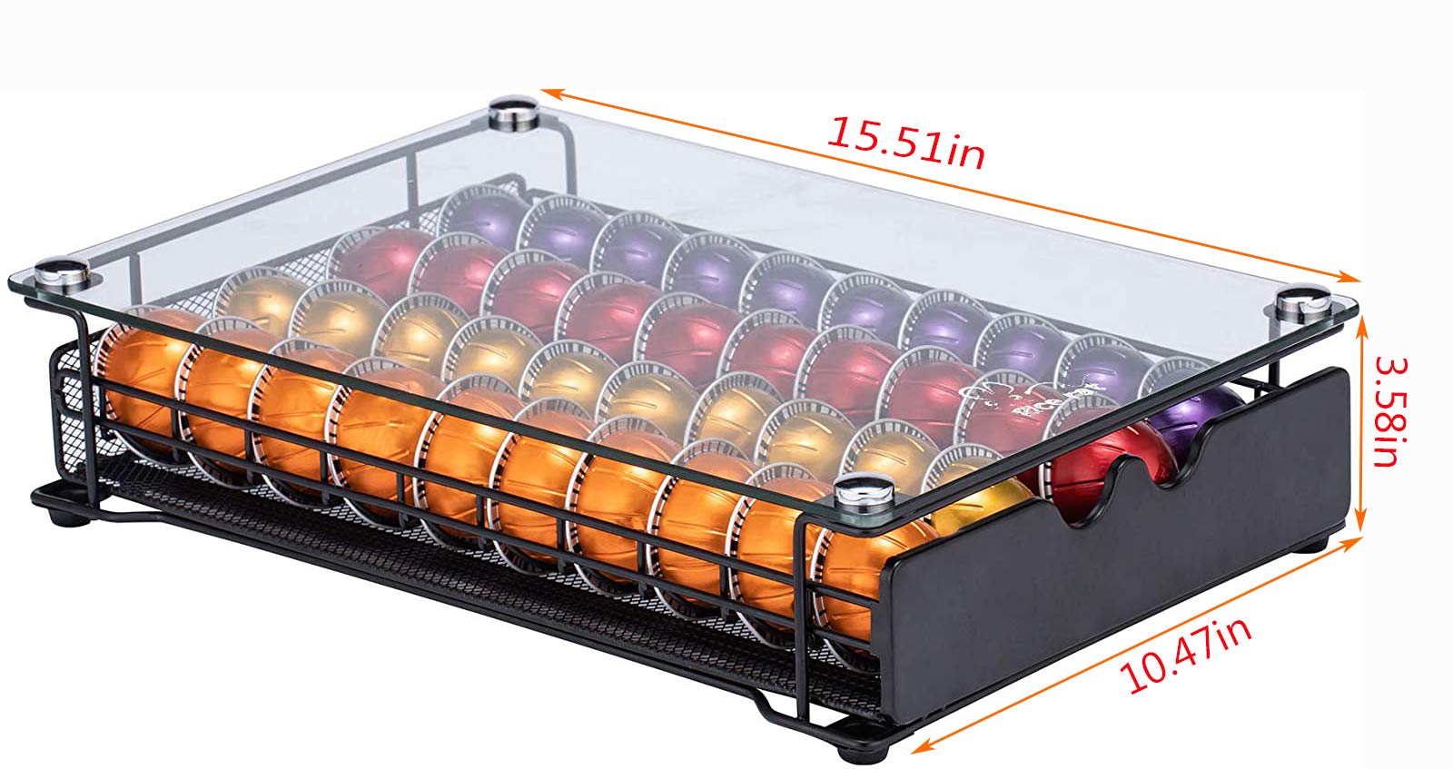 Rice rat Vertuo Capsule Holder Drawer for Nespresso With Glass For Cabinet Vertuoline Pod Storage Rack For Counter (Class-40 Pods)
