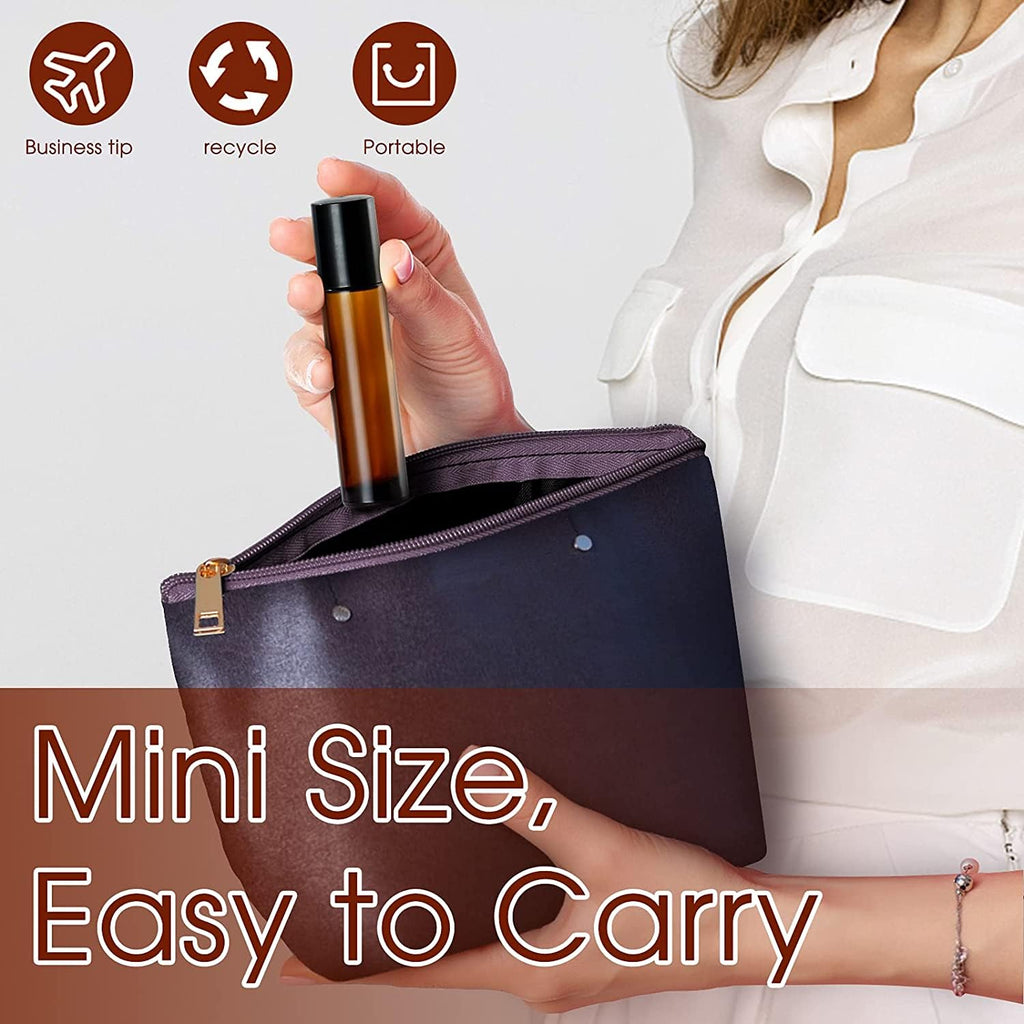 25 Pack Roller Bottles, 10ML Essential Oil Glass Roller Bottles with Stainless Steel Roller Balls (1 Openers,2 Funnels,3 Droppers) (25PCS 10ml Amber)