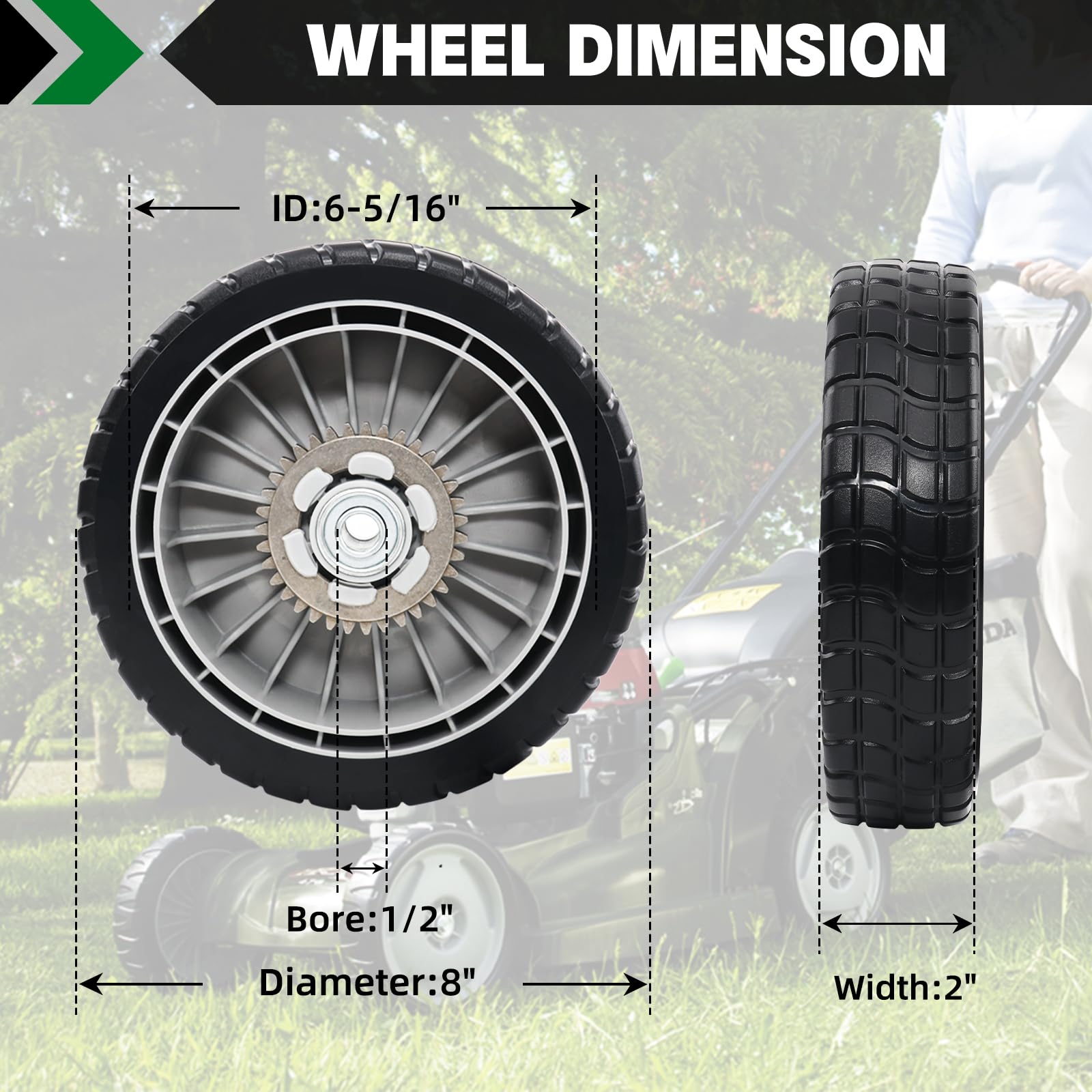 HRR216 Lawn Mower Drive Wheels Kit 2 Pcs Rear Wheels 42710-VE2-M02ZE Replace for Honda HRR216 HRS216 HRT216 Walk-behind Lawn Mower