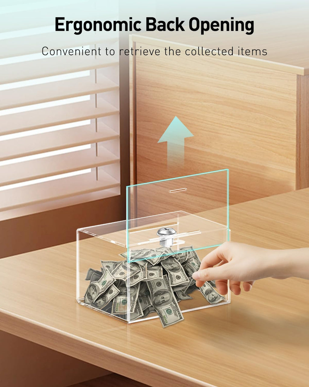 Uniclife Acrylic Donation Box for Fundraising, Clear Suggestion Box with Slot and Lock, Plastic Storage Container with Sign Holder, Ballot Boxs for Charity Tip Collection, 6.3" x 4.6" x 4"