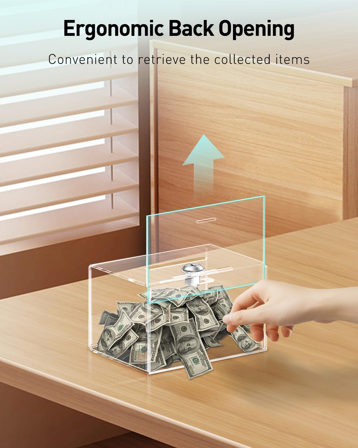 Uniclife Acrylic Donation Box for Fundraising, Clear Suggestion Box with Slot and Lock, Plastic Storage Container with Sign Holder, Ballot Boxs for Charity Tip Collection, 6.3" x 4.6" x 4"
