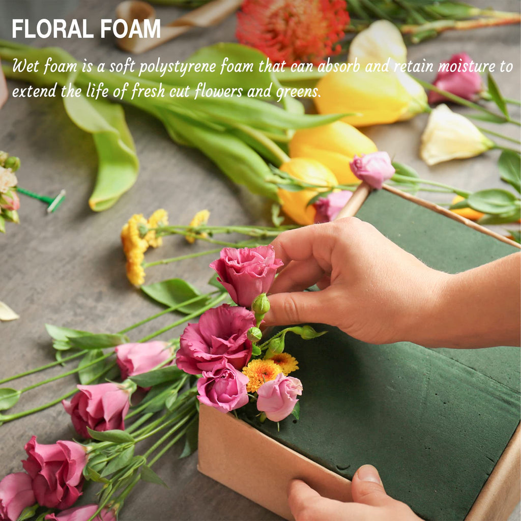 8 Pack Floral Foam Blocks for Fresh and Artificial Flowers, Wet Green Florist Bricks Arrangement Supplies for Crafts Wedding Decoration, 8.9" L x 4.1" W x 2.6" H