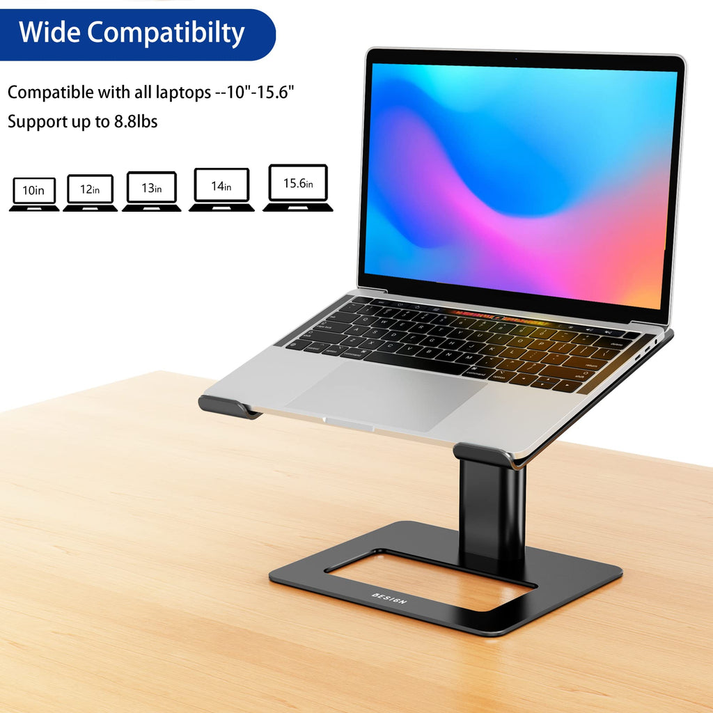 Besign LSX3 Aluminum Laptop Stand, Ergonomic Adjustable Notebook Stand, Riser Holder Computer Stand Compatible with Air, Pro, Dell, HP, Lenovo More 10-15.6" Laptops (Black)