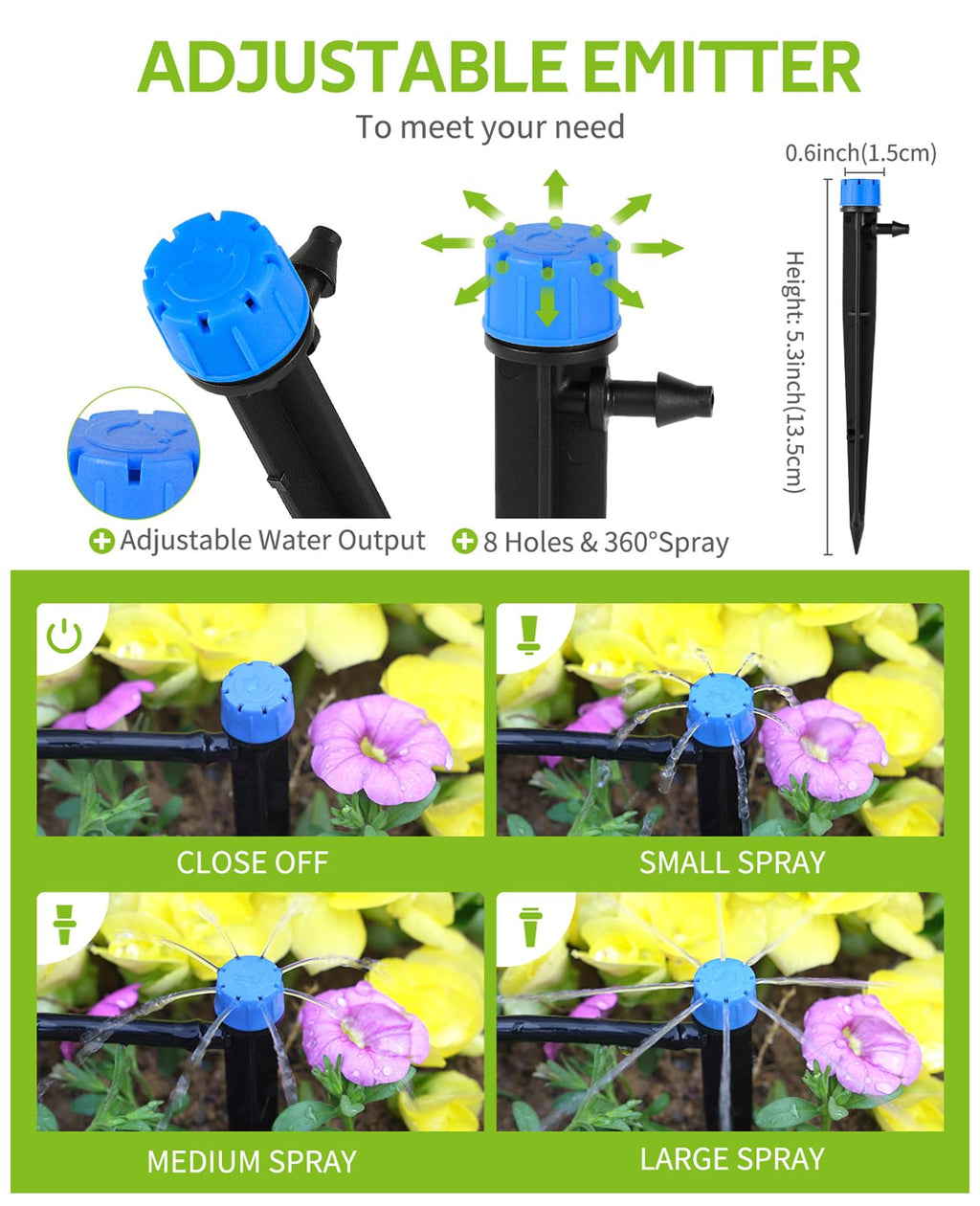 HIRALIY 49.2FT Drip Irrigation Kit, Garden Watering System, Blank Tubing DIY Automatic Irrigation Equipment Set for Outdoor Plants, Micro Drip Irrigation Kit for Greenhouse Flower, Bed Patio, Lawn