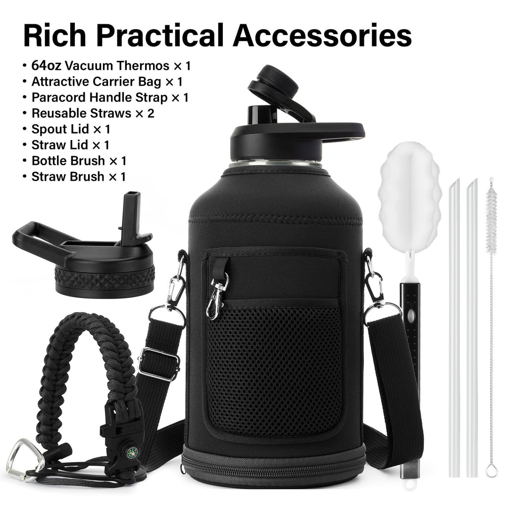 DYSANKY 2L Insulated Water Bottle 64 oz - Multiple Insulation Vacuum Sealed - Portable Sports Half Gallon Metal Water Jug for Outdoor Adventure, Gym, and Daily Use - Leak Proof & Non-BPA 2 Liter