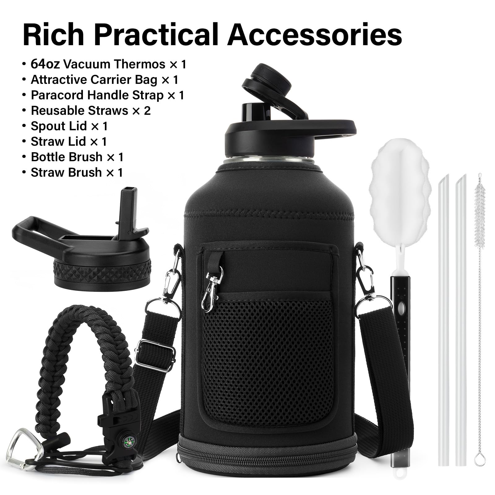 DYSANKY 2L Insulated Water Bottle 64 oz - Multiple Insulation Vacuum Sealed - Portable Sports Half Gallon Metal Water Jug for Outdoor Adventure, Gym, and Daily Use - Leak Proof & Non-BPA 2 Liter