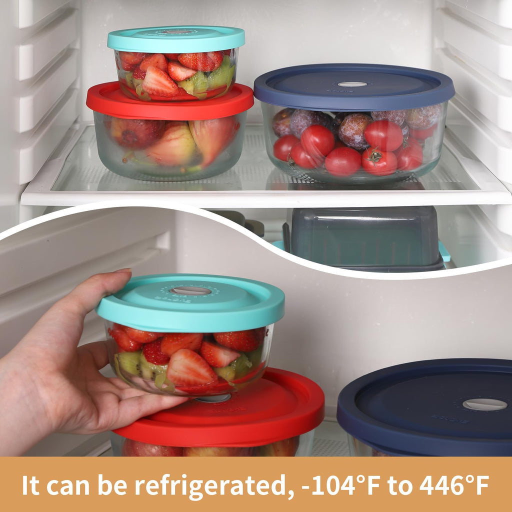 Replacement Lids for Pyrex 7202-PC 1 Cup and 7200-PC 2 Cup and 7201-PC 4 Cup and 7402-PC 6/7 Cup, Silicone Round Storage Cover Lid for Anchor Hocking Glass Bowl 7 Pack Dark Blue