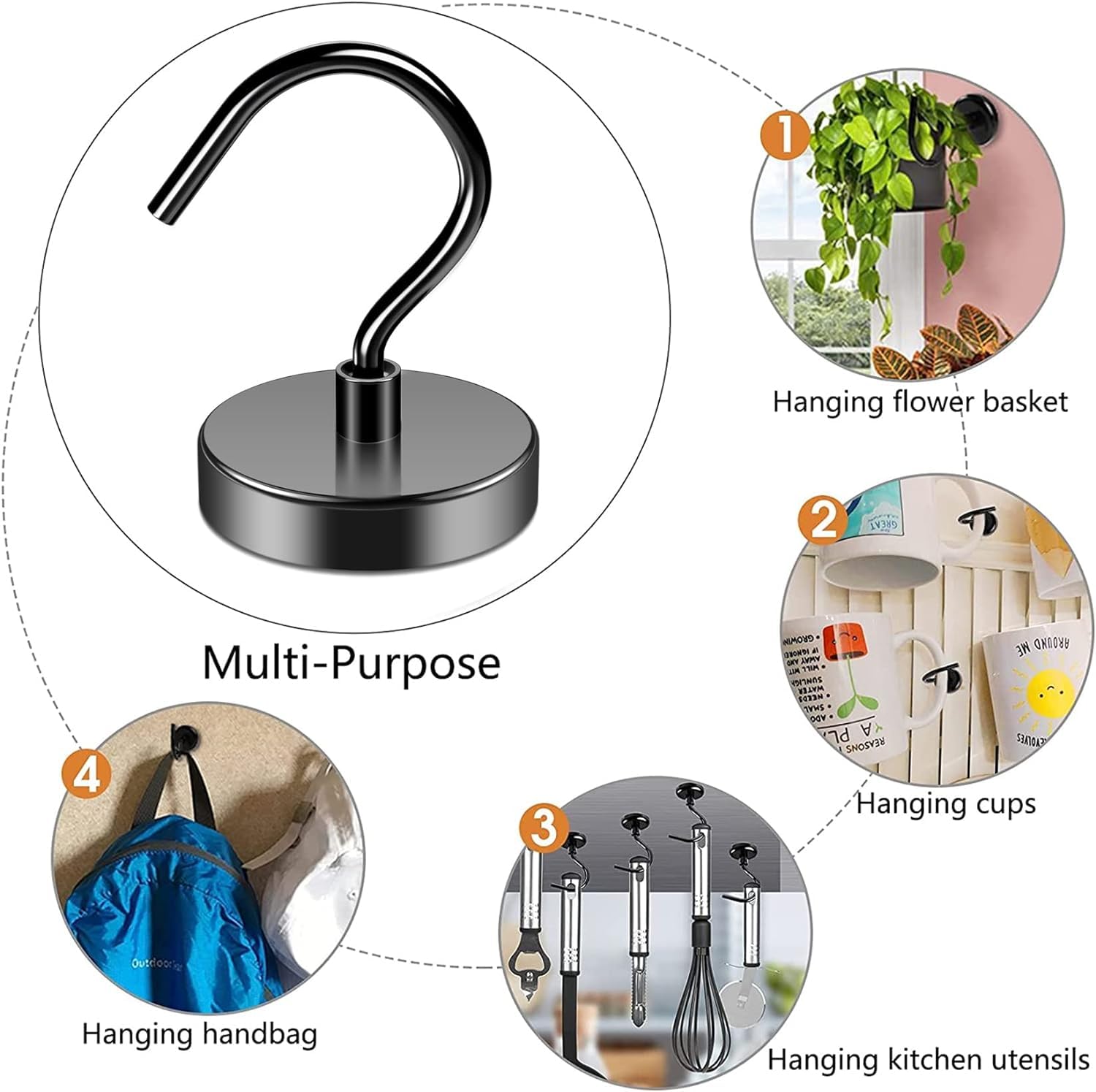 Grtard 8 Pack 100lbs Magnetic Hooks Heavy Duty, Strong Neodymium Magnet Hooks for Hanging Magnet with Hooks for Curtain, Home, Kitchen, Workplace