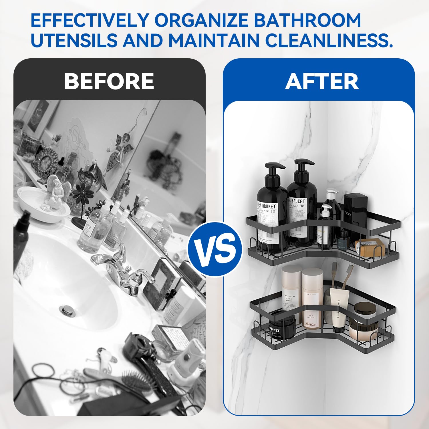Shower Caddy, 3 Pack Bathroom Shelves, Adhesive Shower Shelf No Drilling, Black Shower Storage, Shower Organiser, Rust-Resistant Shower Caddy Corner, Shower Soap Holder, Bathroom Accessory