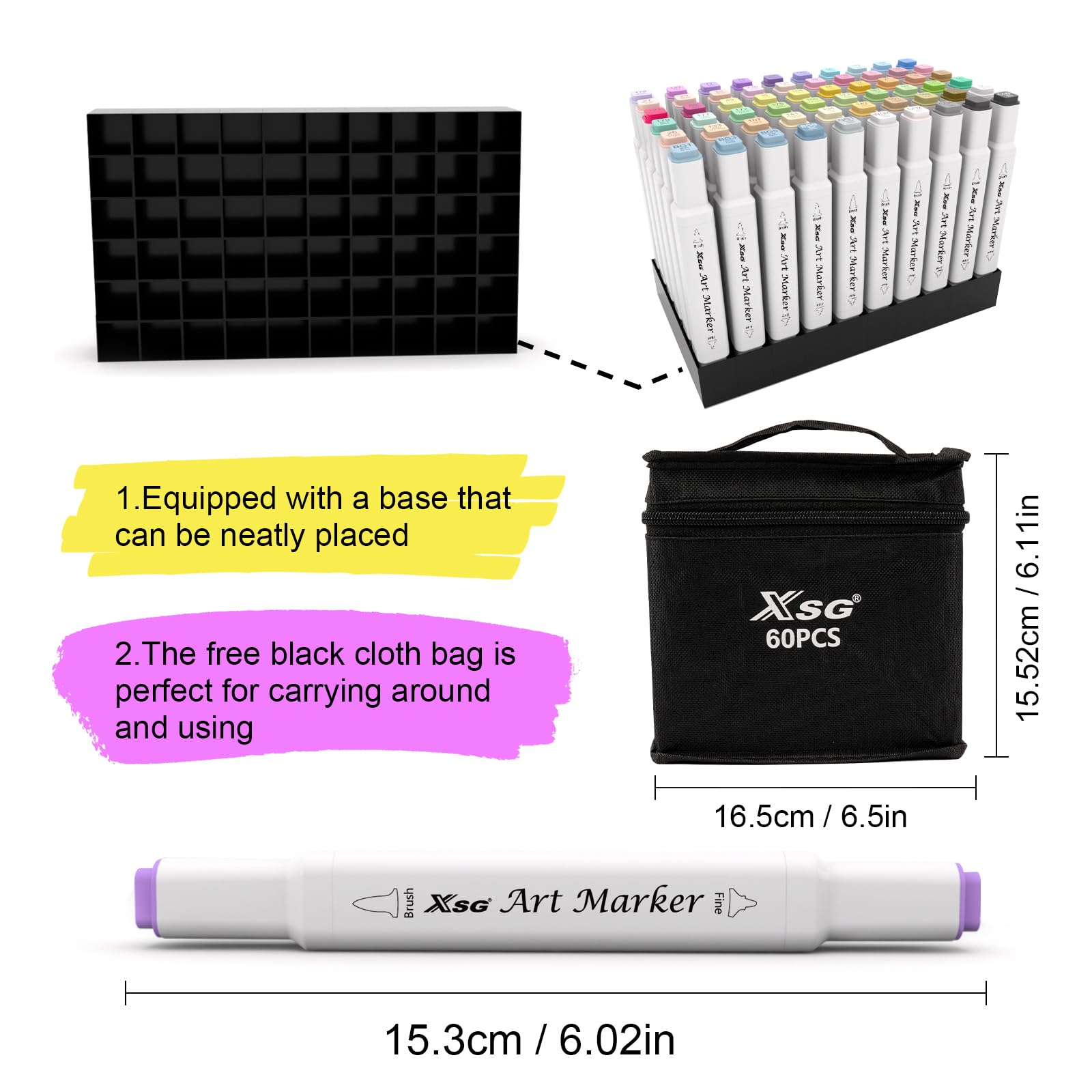 Alcohol Markers,60 Colors Dual Tip Brush & Fine Tip Art Marker Set,for Blending & Shading,Ideal for Coloring Books, Manga & Professional Artwork,Includes Blender Pen & Portable Case