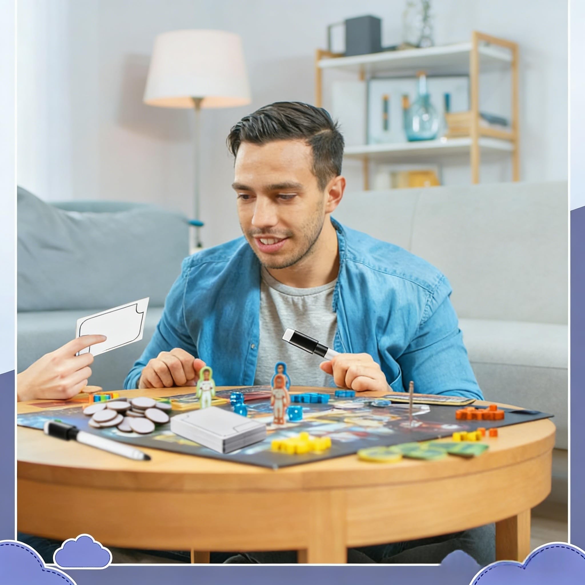 24 Pieces Double Sided Reusable Dry Rubbing Cards with Markers and Round Tokens, Portable Erasable Describable Blank Cards for Adult Group Activities