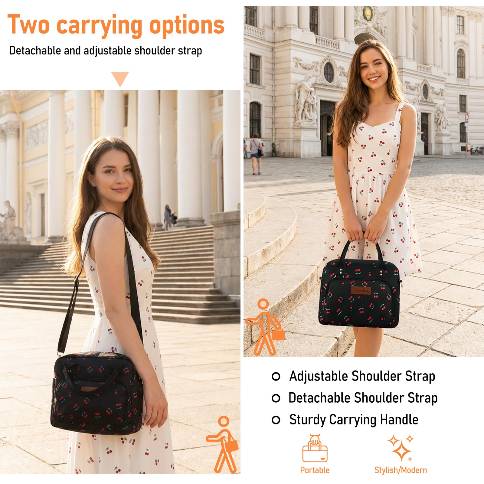 Lunch Bag Large Insulated Lunch Box for Women Men Adult Cute Lunchbox Cooler Bag Reusable Lunch Pail with Adjustable Shoulder Strap for Work Picnic Office Travel 11.4×6.8×9.1 inches 11.5L