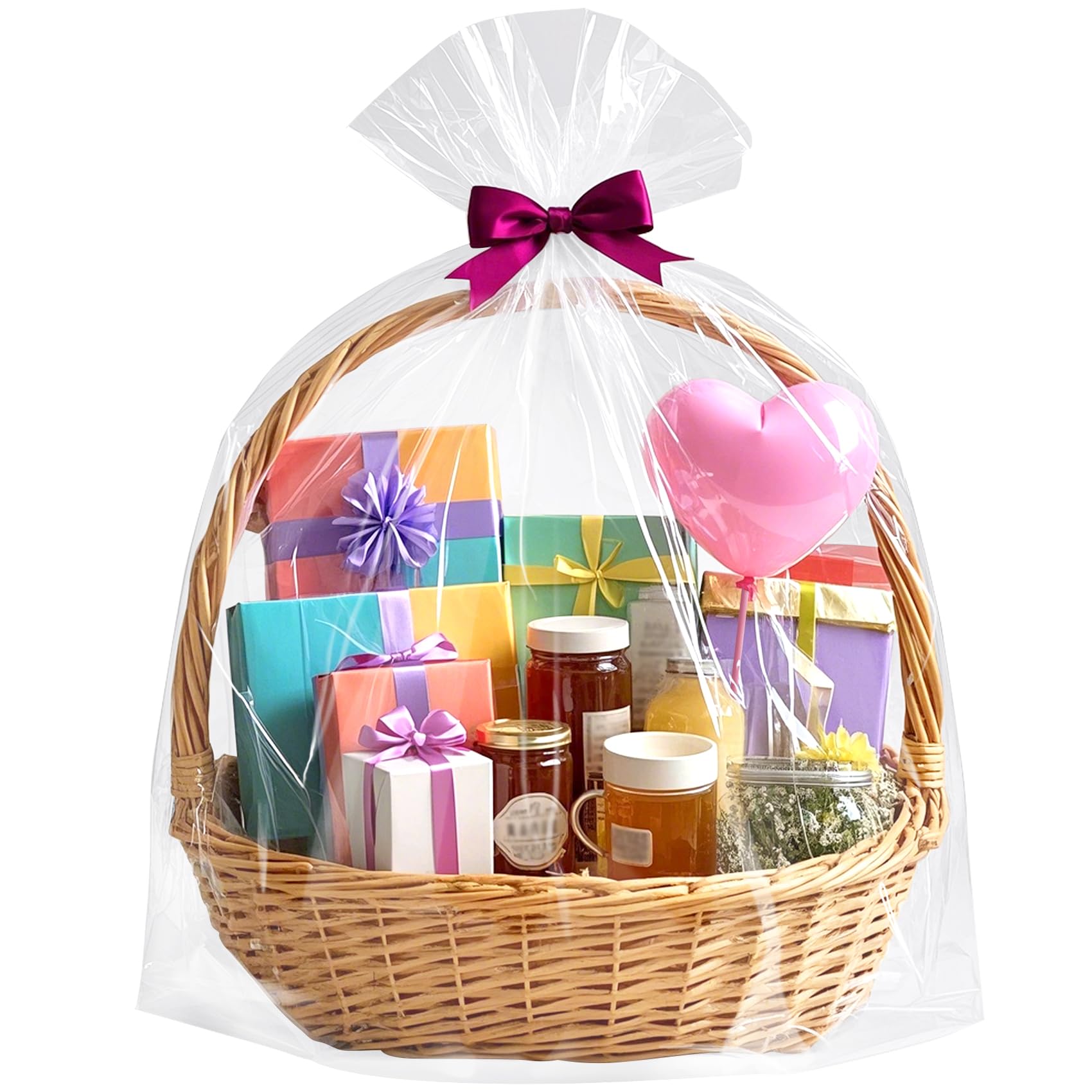 Extra Large Easter Cellophane Bags, 40x50 Inch Clear Cellophane Wrap for Gift Baskets, 10Pcs Jumbo Huge Clear Basket Bags (Ribbon Not Included)