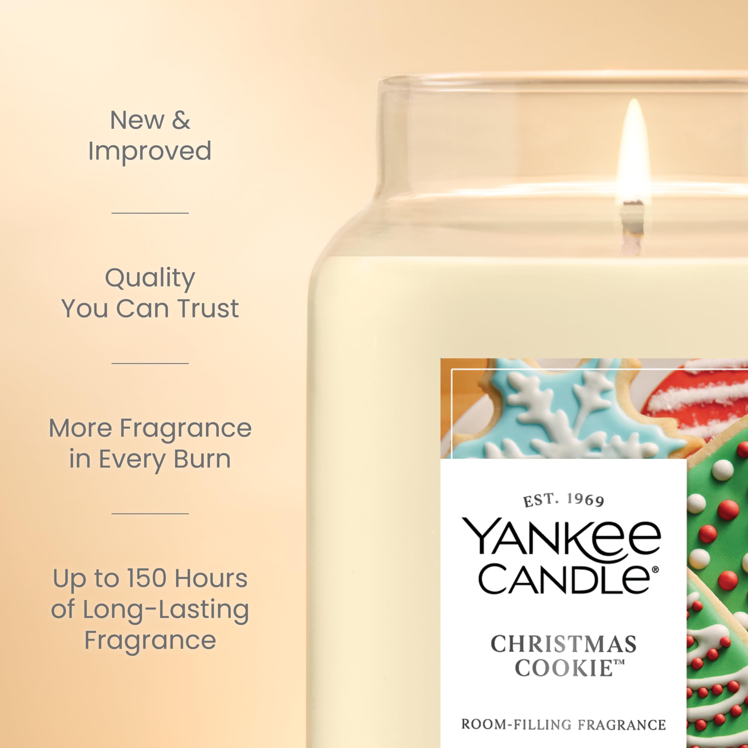 Yankee Candle Large Jar Scented Candle with up to 150 Hour Burn Time, Premium Plant Wax Blend for Cleaner Consistent Burn and Room Filling Fragrance, 22 oz, Christmas Cookie