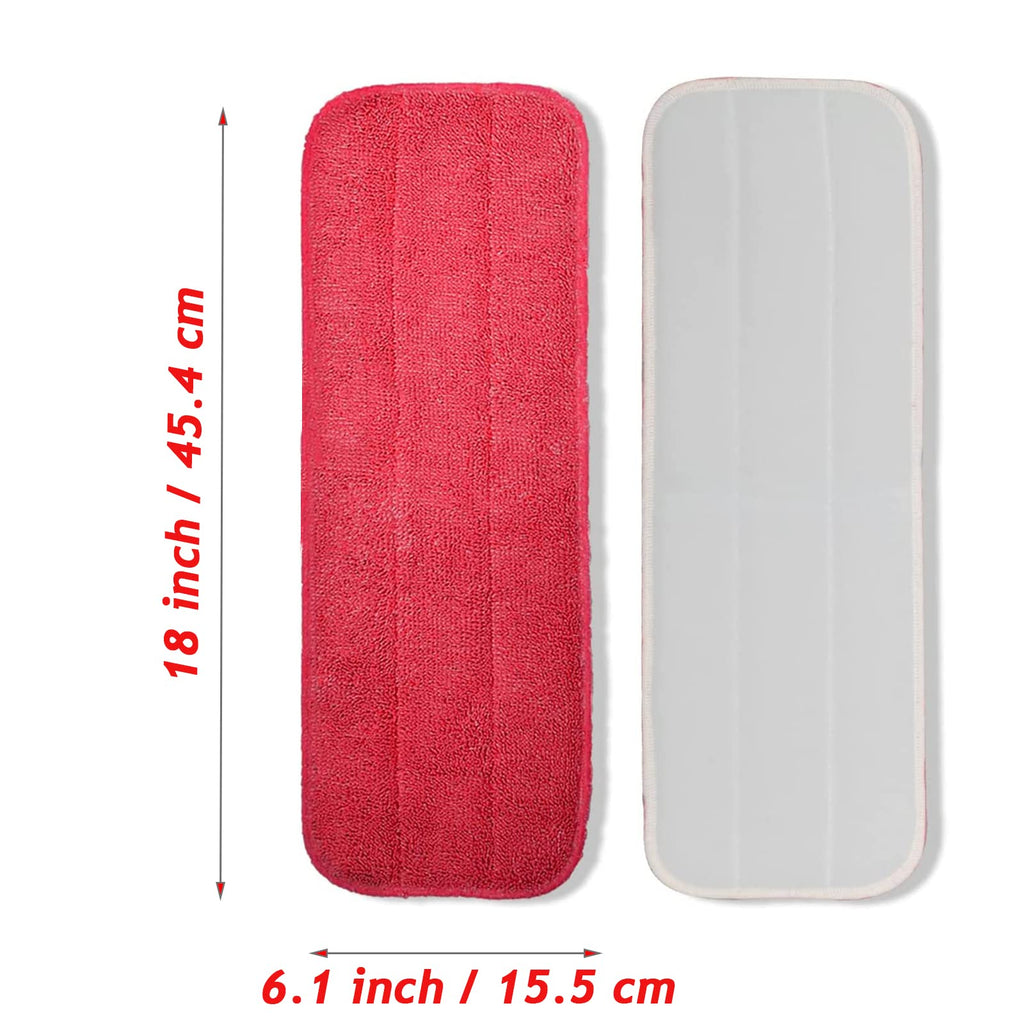 Microfiber Mop Pads, 18 x 6 Inch Reusable and Washable Spray Mop Pads, Wet and Dry Household Mop Pad Replacement, Set of 12(Red)