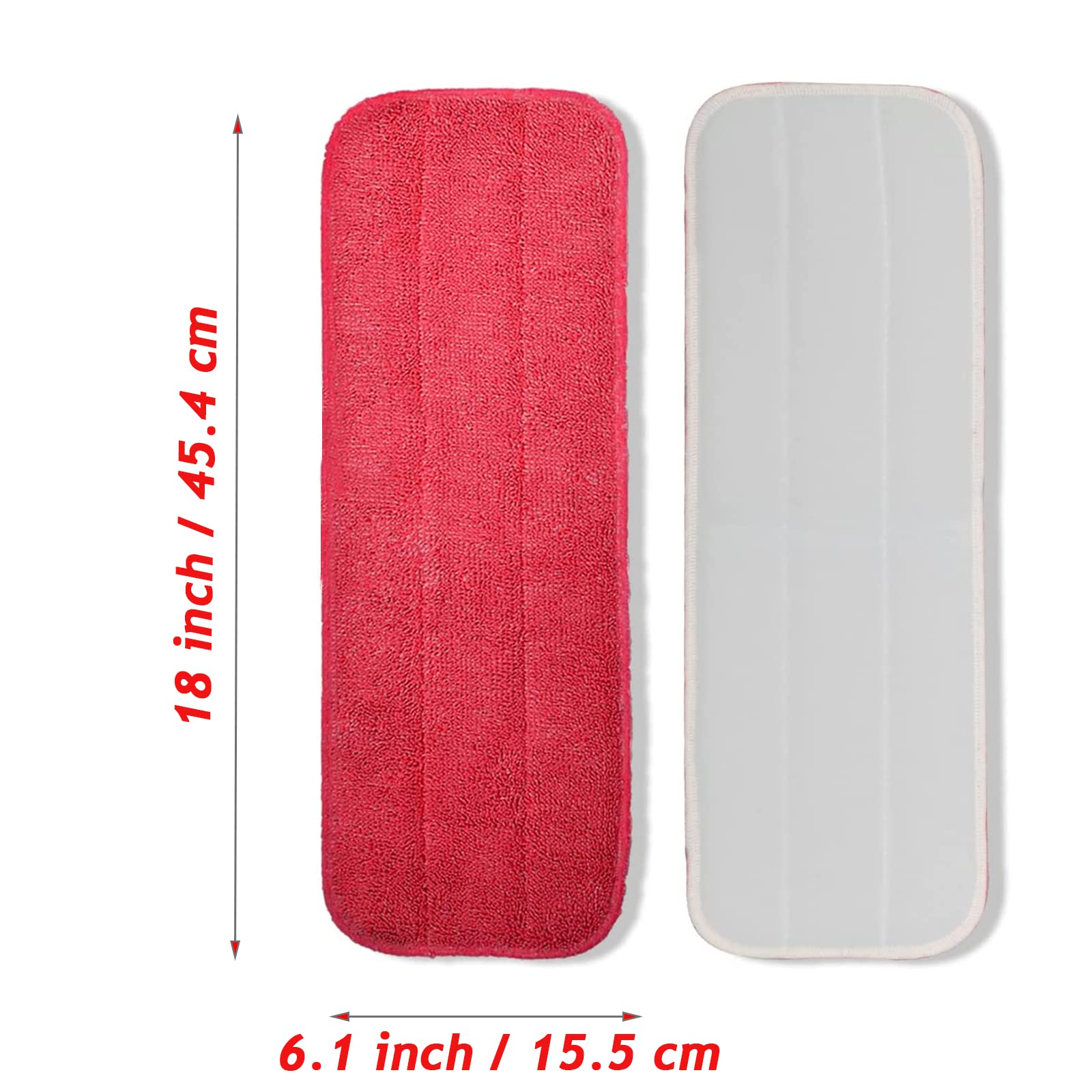 Microfiber Mop Pads, 18 x 6 Inch Reusable and Washable Spray Mop Pads, Wet and Dry Household Mop Pad Replacement, Set of 12(Red)