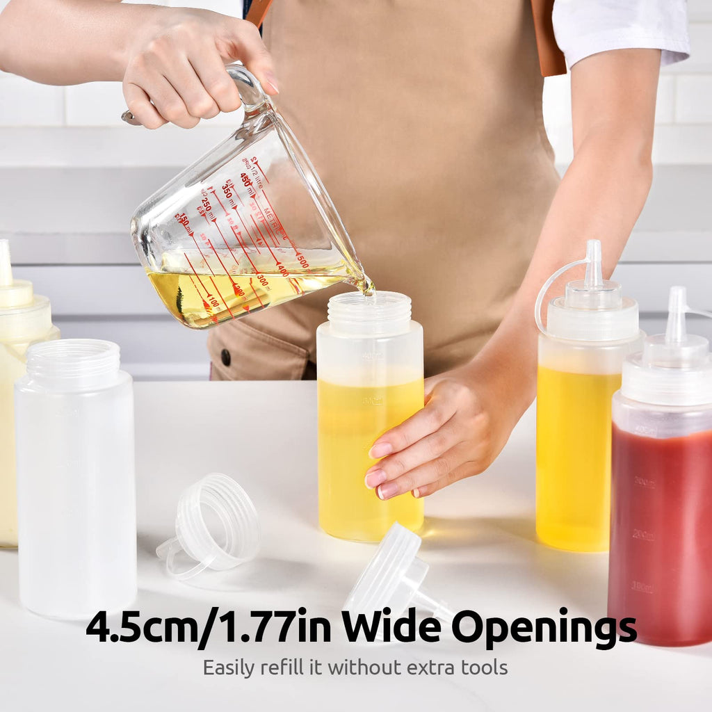 U-Taste 16 OZ Condiment Squeeze Bottles with Twist on Caps and Measurement, Leakproof Squirt Reusable Plastic Sauces Oil Container Dispenser for Ketchup, BBQ, Grilling, Salad Dressing (Pack of 6)