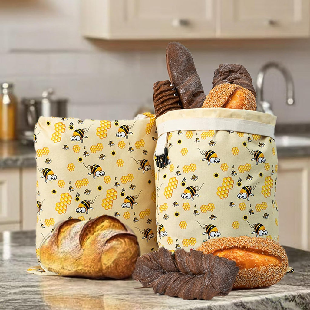 Beeswax Bread Bags for Homemade Bread & Sourdough - 2 Pack Reusable, Freezer Safe Bread Storage Bags with Natural Beeswax Lining, XL Large Container for Freshness, Eco-Friendly Alternative to Plastic
