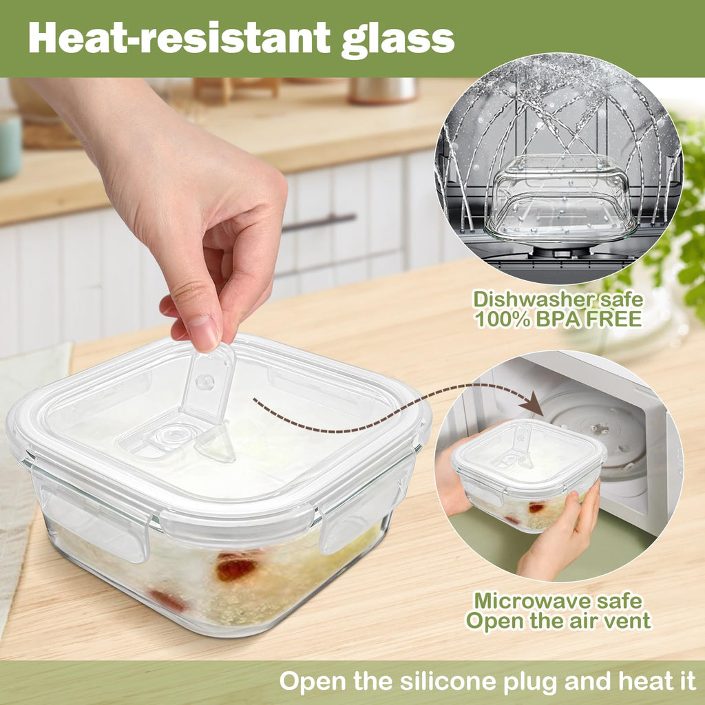 Glass Container Food Storage 24 oz, 3 Cup Small Glass Containers with Lids, Oven Safe Food Storage Containers, Freezer Containers for Kitchen, Take Out and To Go, Soup Container for Food Prep, 4 Pack