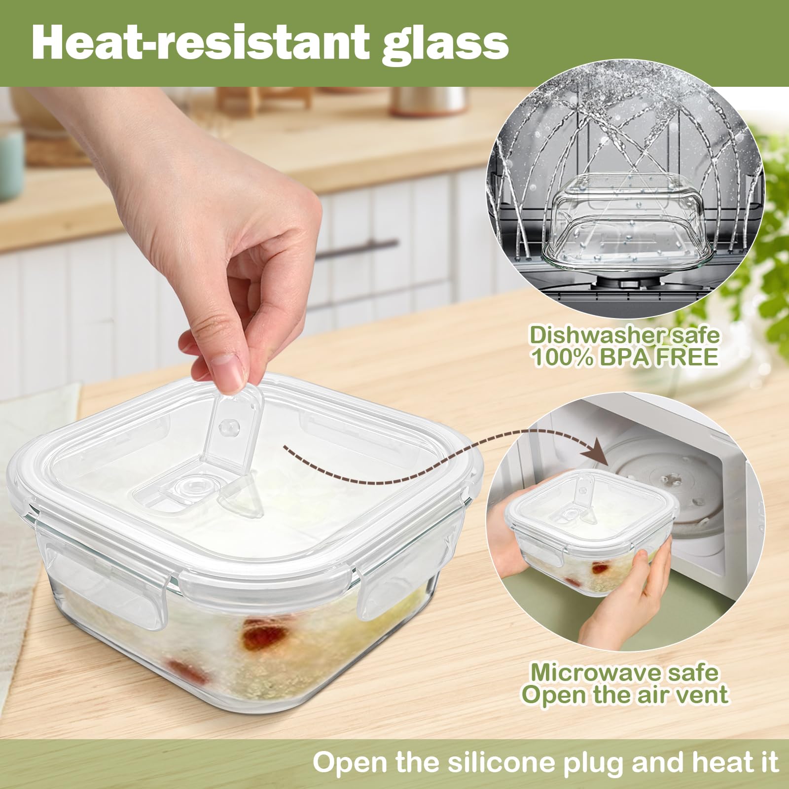 Glass Container Food Storage 24 oz, 3 Cup Small Glass Containers with Lids, Oven Safe Food Storage Containers, Freezer Containers for Kitchen, Take Out and To Go, Soup Container for Food Prep, 4 Pack