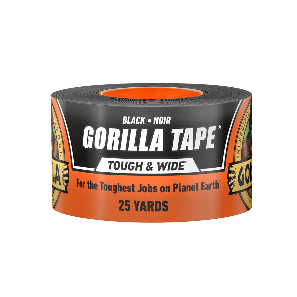 Gorilla Tough & Wide Utility Tape, Duct Tape, Double-Thick Adhesive, All Weather Resistant Shell, Reinforced Backing, Black, 2.8 in x 25 yd (Pack of 1)