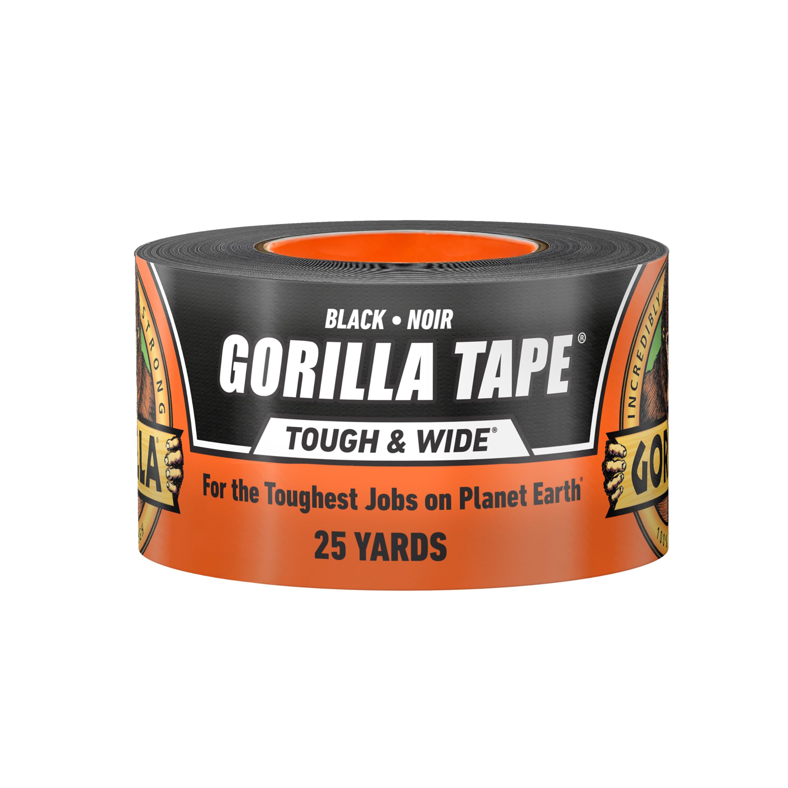 Gorilla Tough & Wide Utility Tape, Duct Tape, Double-Thick Adhesive, All Weather Resistant Shell, Reinforced Backing, Black, 2.8 in x 25 yd (Pack of 1)