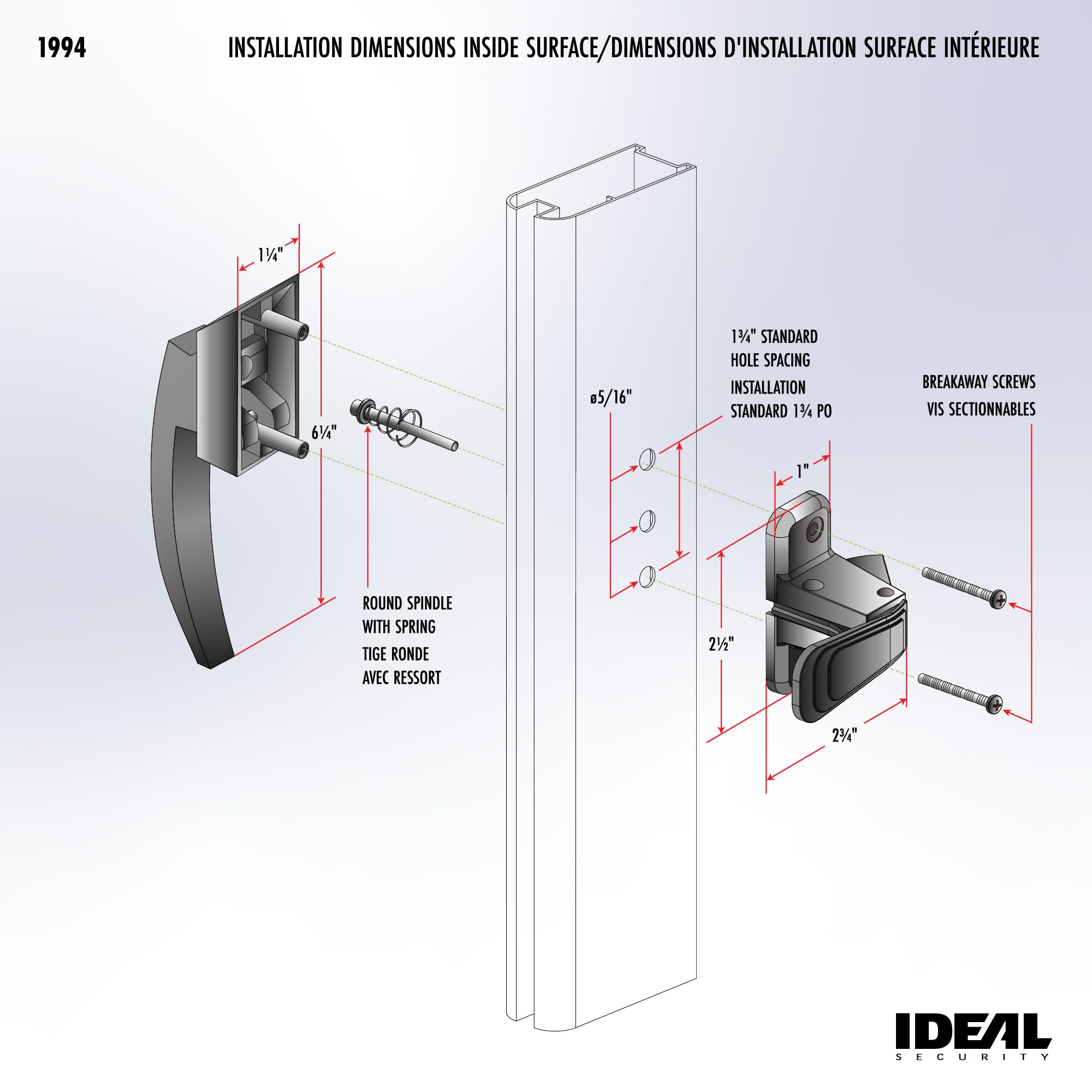 Ideal Security Model 1994 VP Pull Handle Set for Storm and Screen Doors, Fits 1 to 2-1/8 inches Thick Doors, Matte Black