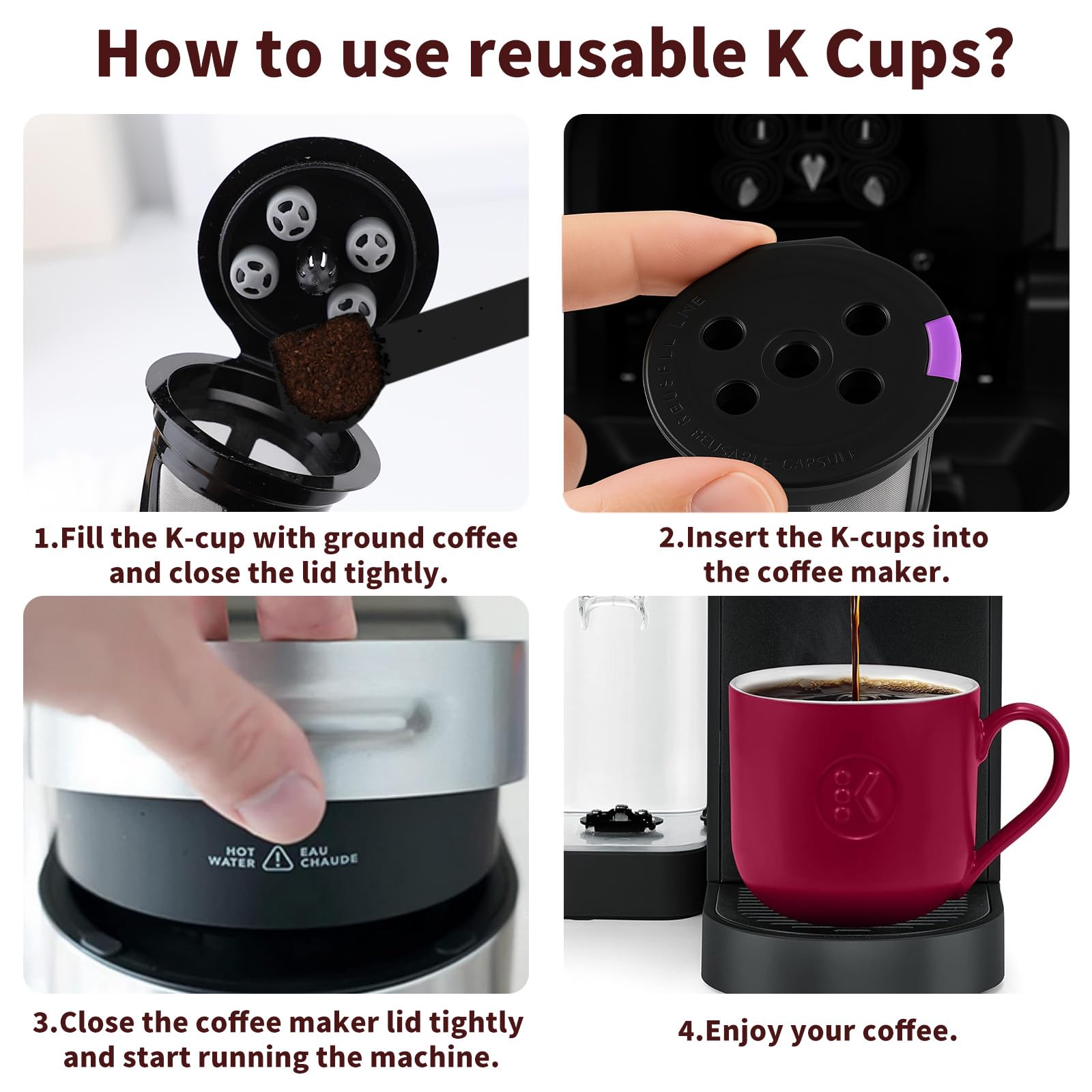 4 Pack Reusable K Cups Compatible with Keurig Supreme and K-Supreme Plus, Refillable Coffee Pods with Filter Paper Fit for Keurig Supreme Coffee Maker