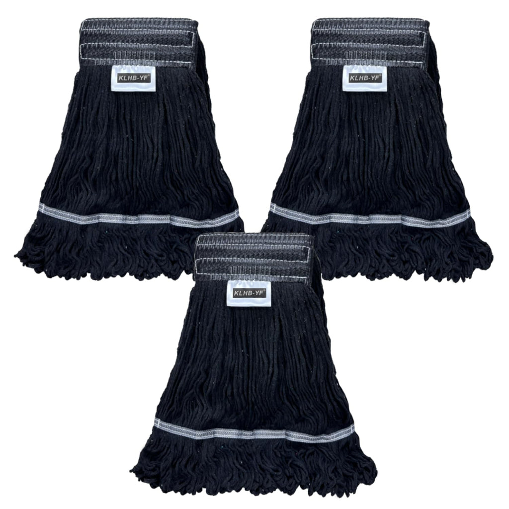 KLHB-YF 21 oz Thick Looped End Black Mop Heads - Heavy Duty Thick Black Replacement Mop Heads Cotton Washable Industrial mop Heads Heavy Duty for Commercial & Home Cleaning