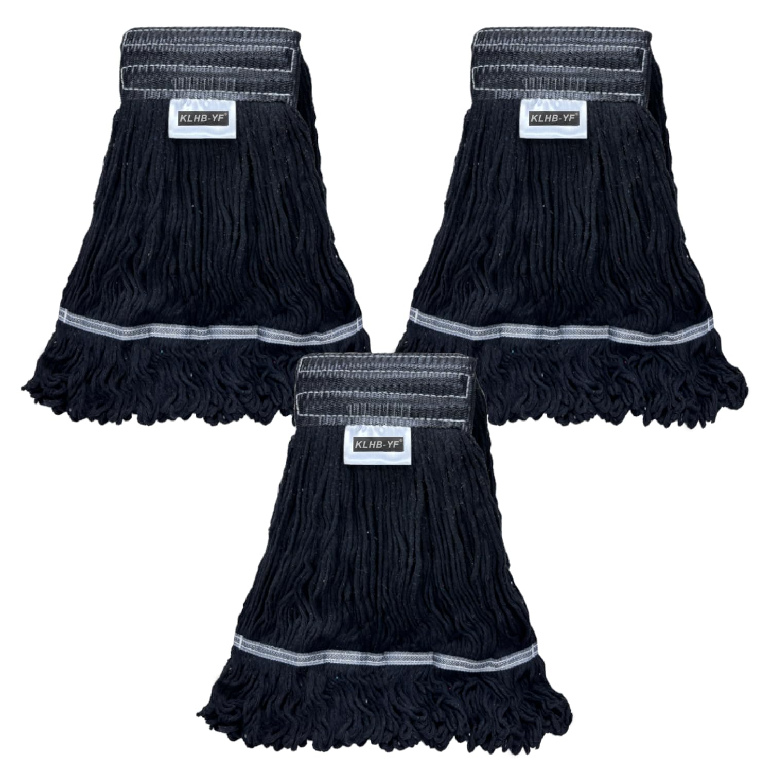 KLHB-YF 21 oz Thick Looped End Black Mop Heads - Heavy Duty Thick Black Replacement Mop Heads Cotton Washable Industrial mop Heads Heavy Duty for Commercial & Home Cleaning
