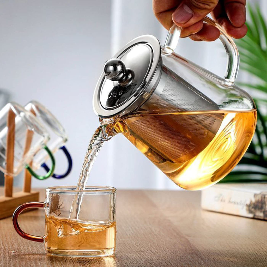 Glass Teapot with Removable Stainless Steel Infuser, Borosilicate Glass Tea Pot with Strainer,for Blooming Tea & Loose Leaf Tea, Microwave & Stovetop Safe (950ML/32oz)