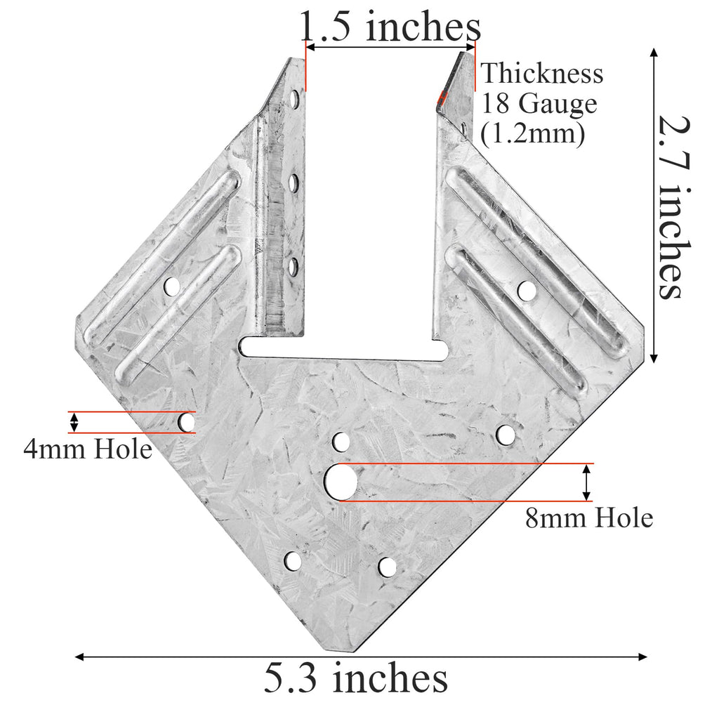 Coloch 20 Pack 18-Gauge Hurricane Tie, Hot Dip Galvanized Steel Joist Hangers Rafter Tie Brackets Heavy Duty Connector for Roofing Trusses, Wood Timbers, Resist High Wind/ Earthquake Forces