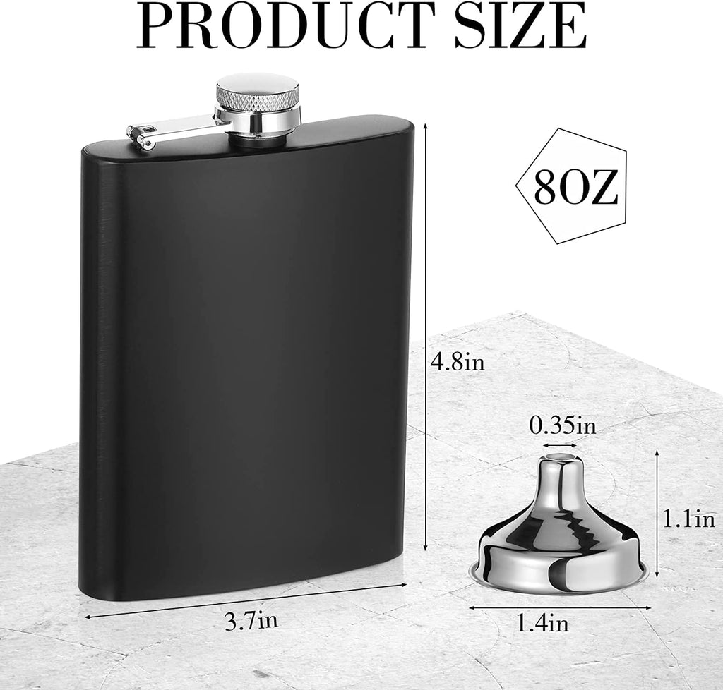 KisSealed Hip Flasks for Liquor, 6 Pack 8 oz Black Stainless Steel Flask with Funnels for Men Women,Wedding Party Groomsman Bridesmaid Birthdays Gift(Black)