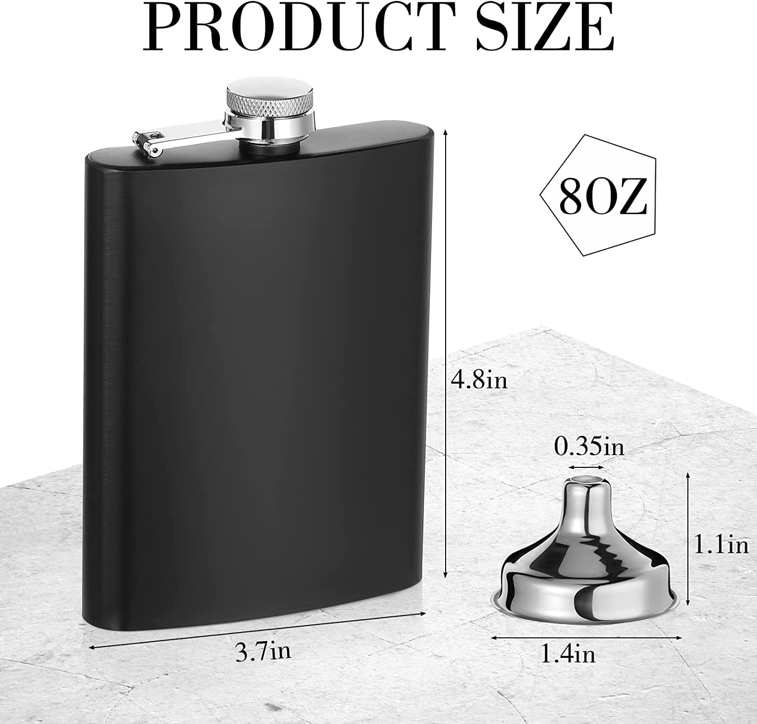 KisSealed Hip Flasks for Liquor, 6 Pack 8 oz Black Stainless Steel Flask with Funnels for Men Women,Wedding Party Groomsman Bridesmaid Birthdays Gift(Black)