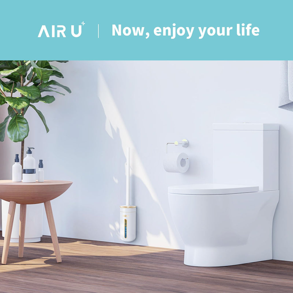 AIR U+ Disposable Toilet Brush Set, Toilet Bowl Cleaning System- 1 Toilet Wand, 1 Storage Caddy, 1 Fragrant Tablet and 24 Brush Refill Heads for Bathroom Cleaning