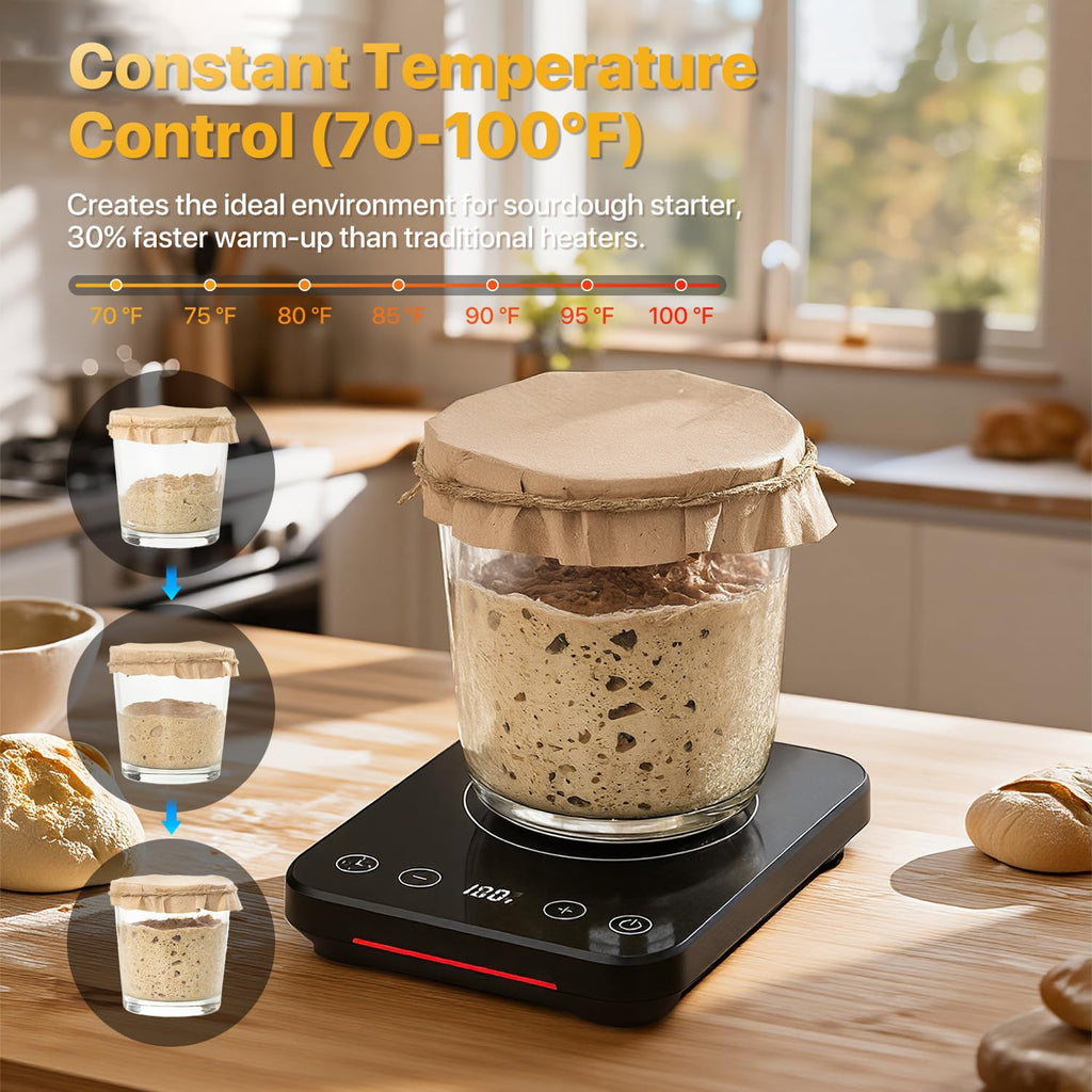 Sourdough Starter Warmer Mat, Professional Sourdough Heating Pad for Home Baking, Sourdough Heater Proofing Mat with Temperature Control, 12H Timer and Memory Function