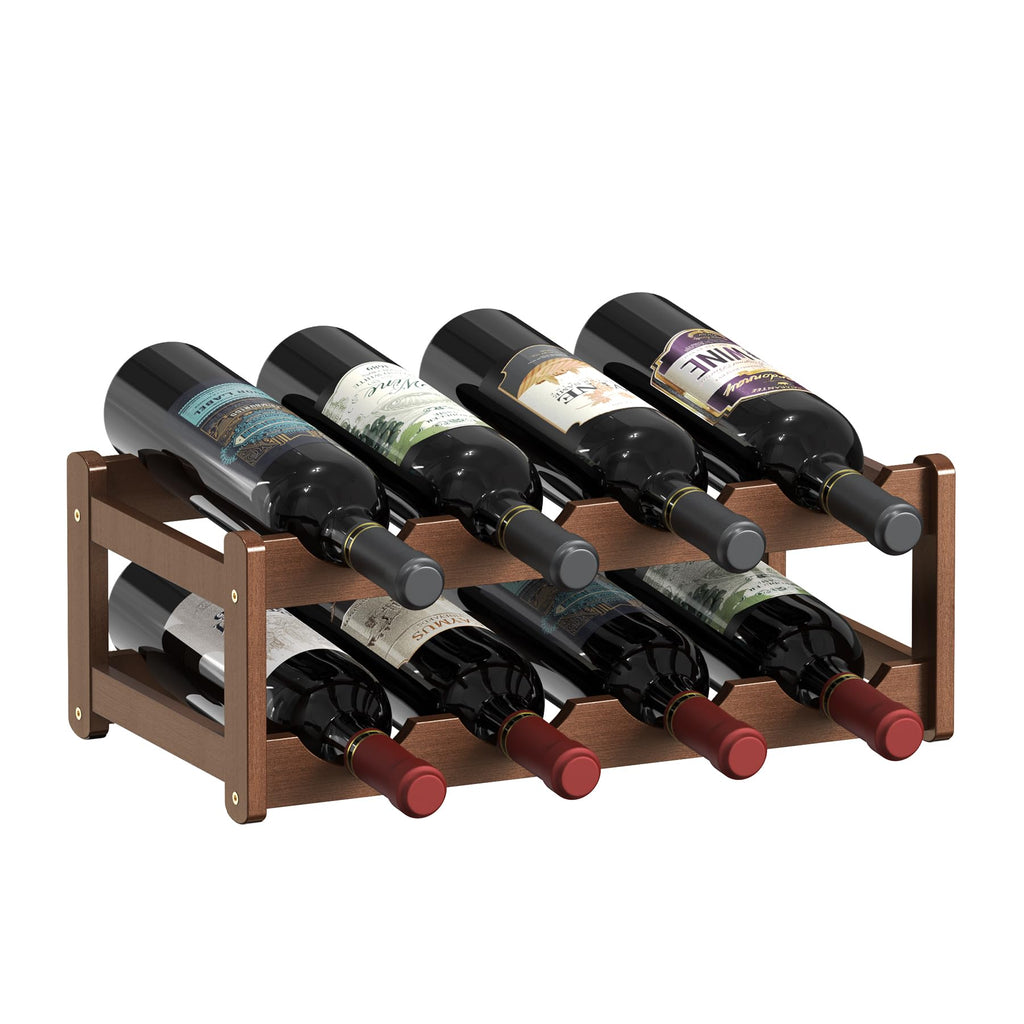 CAMOAT Wine Rack | 2-Tier Bamboo Wine Rack Organizer | Freestanding Floor & Countertop Wine Holder for 8 Bottles | Sturdy Wine Shelf | Perfect for Kitchen,Cabinets,Home Bar,Wine Storage (1, 2-Tiers)