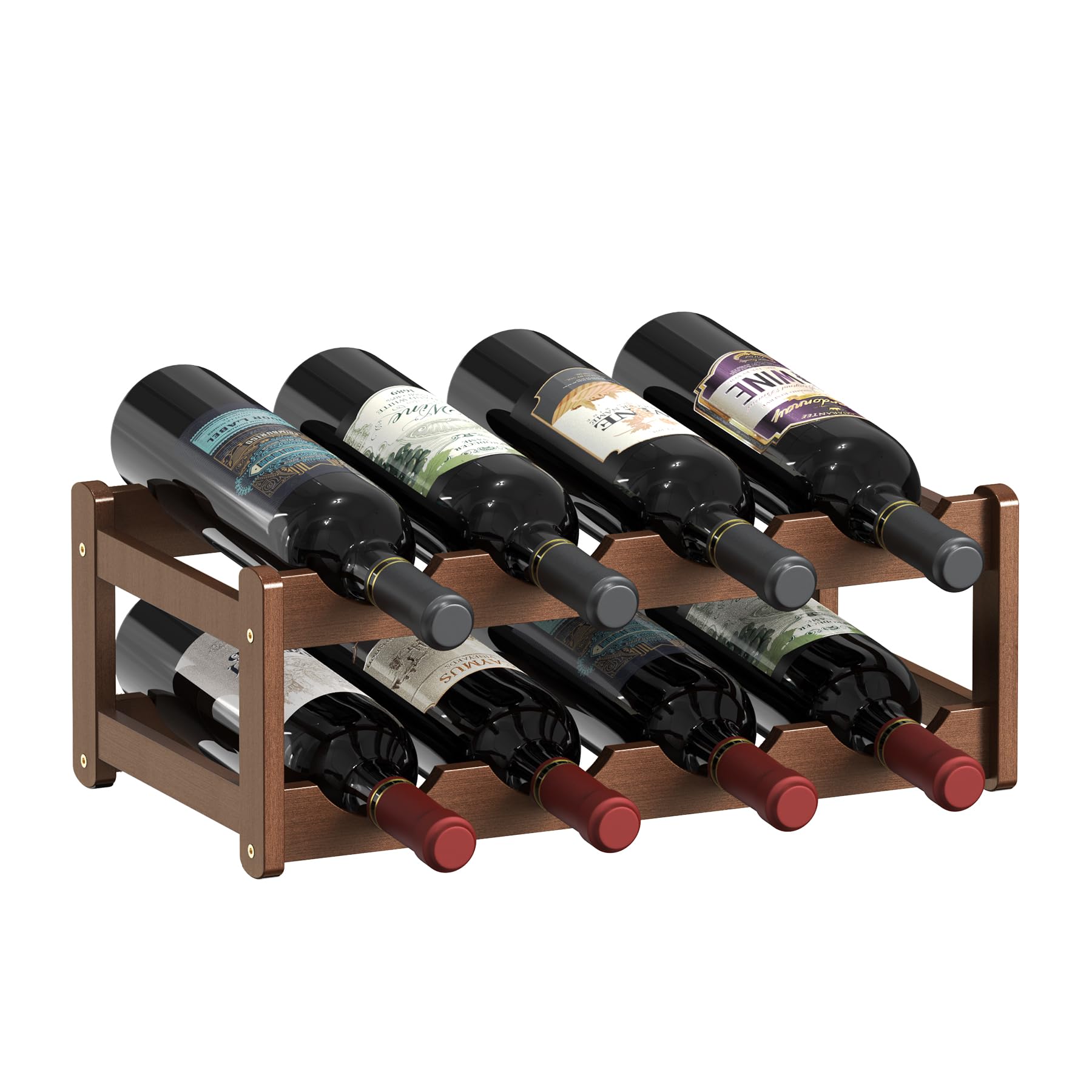 CAMOAT Wine Rack | 2-Tier Bamboo Wine Rack Organizer | Freestanding Floor & Countertop Wine Holder for 8 Bottles | Sturdy Wine Shelf | Perfect for Kitchen,Cabinets,Home Bar,Wine Storage (1, 2-Tiers)