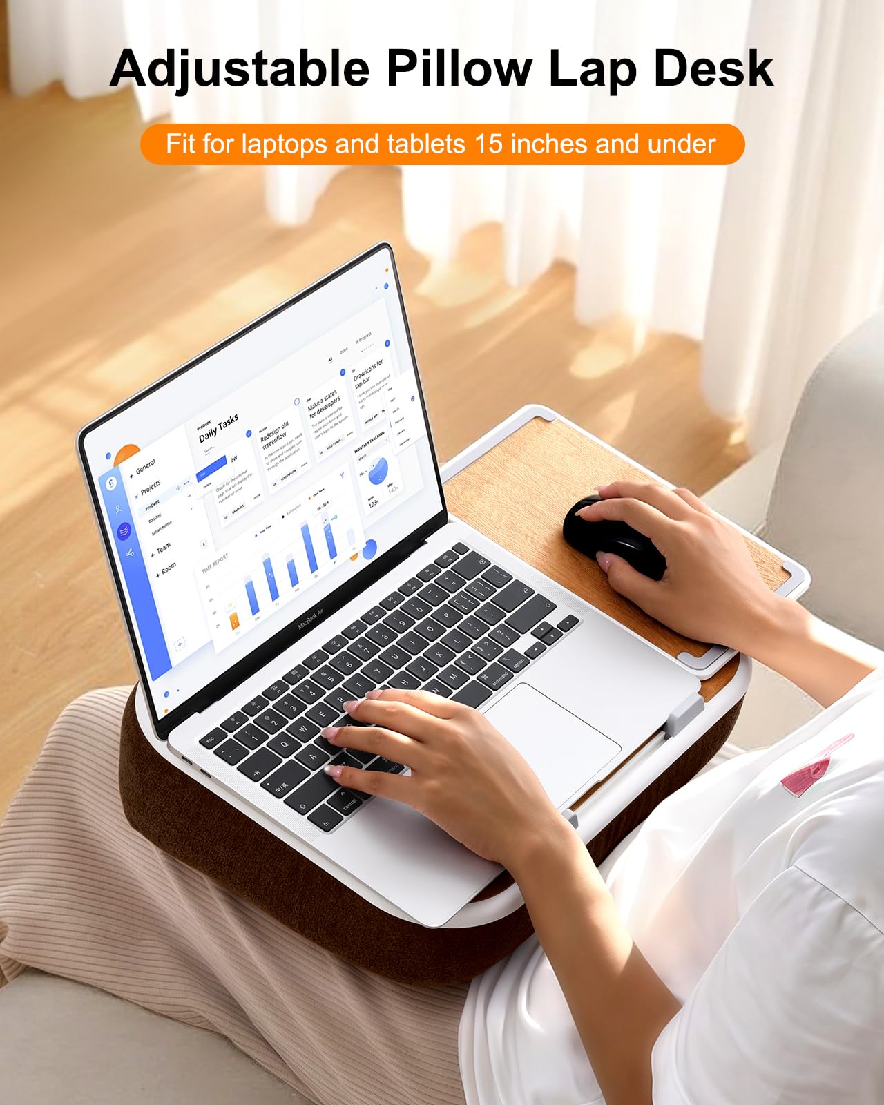 Nauttxon Lap Desk with Storage Cushion Washable - Portable Magnetic Mouse Pad - with Scented Cotton Pads - Multi-Functional Lap Desk for Home Office Couch Bed -Fits Up to 15 Inch Laptop