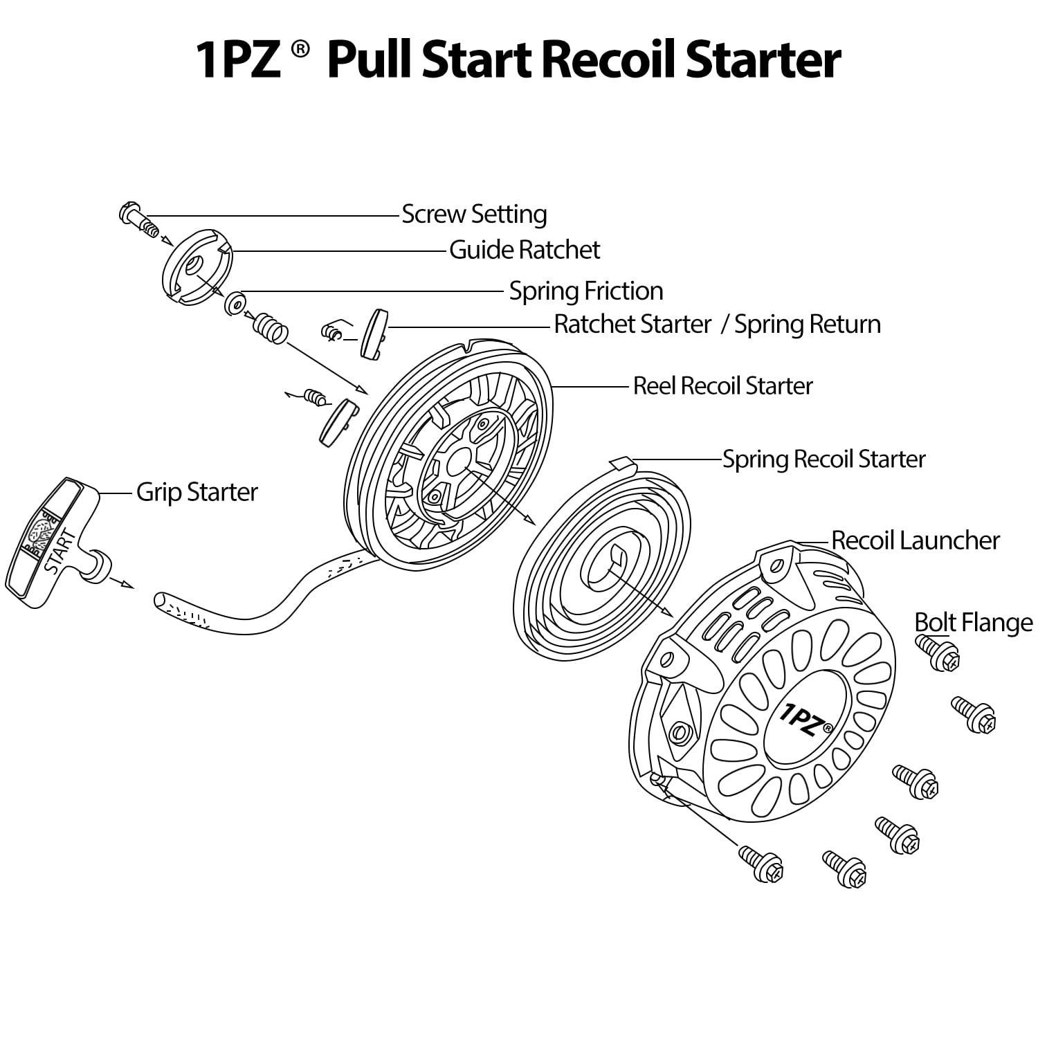 1PZ CA1-GVE Recoil Starter Pull Start Replacement for Honda GX120 GX160 GX200 Engine 28400-ZE1-003ZF