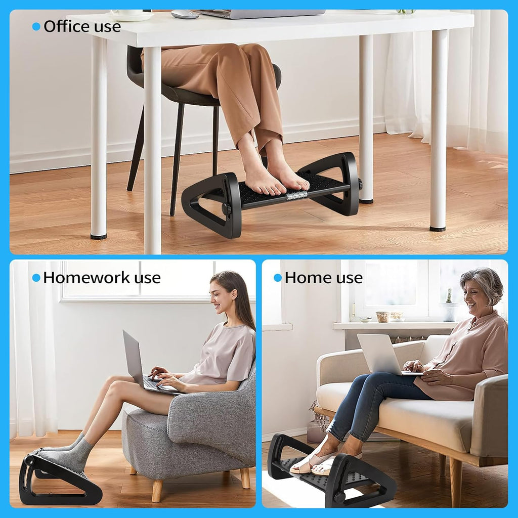 ThatPure Foot Rest for Under Desk, 6 Heights Adjustable Ergonomic Foot Stool with Massage Rollers, Chair Footrest for Leg Rests at Work Gaming Home Office