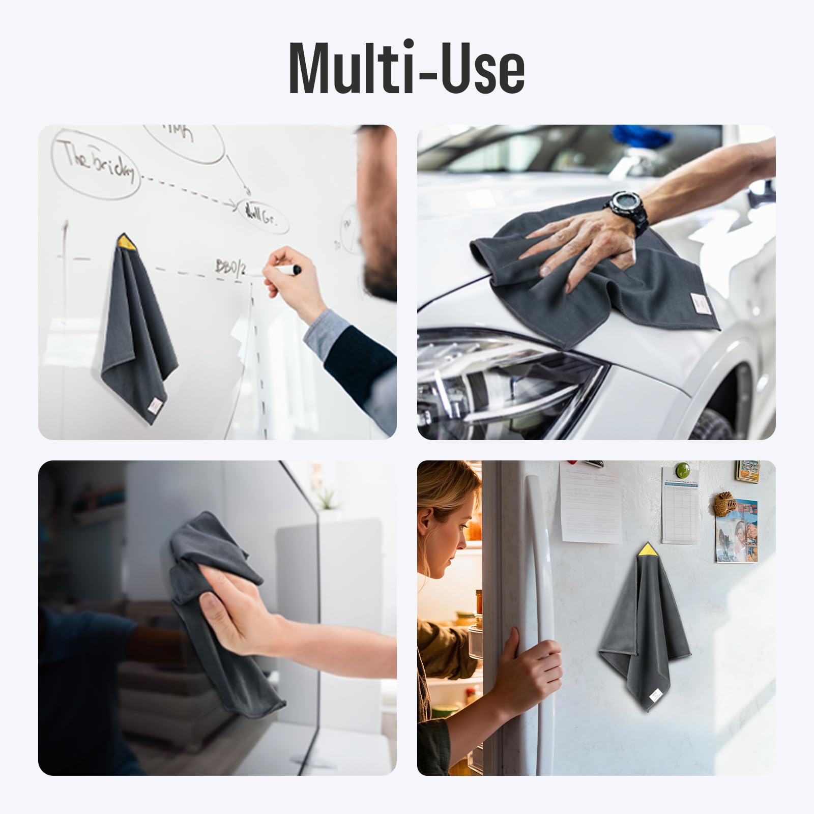 LOUKIN 4pcs Magnetic Whiteboard Cleaning Cloth，Dry Erase Cleaning Cloth for Classroom Home and Office Use, Reusable and Washable, Gray, 12" x 12", One Bottle of 3.4 oz Whiteboard Cleaner Included