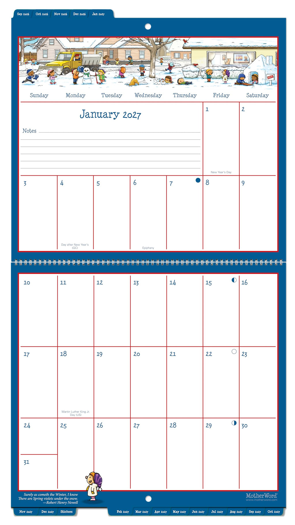 2027 MotherWord Ultimate Wall Calendar, 16-Month Family Planner, Sept 2026-Dec 2027, English, Tabbed Version, 12" x 21.5" (DDTB112827)