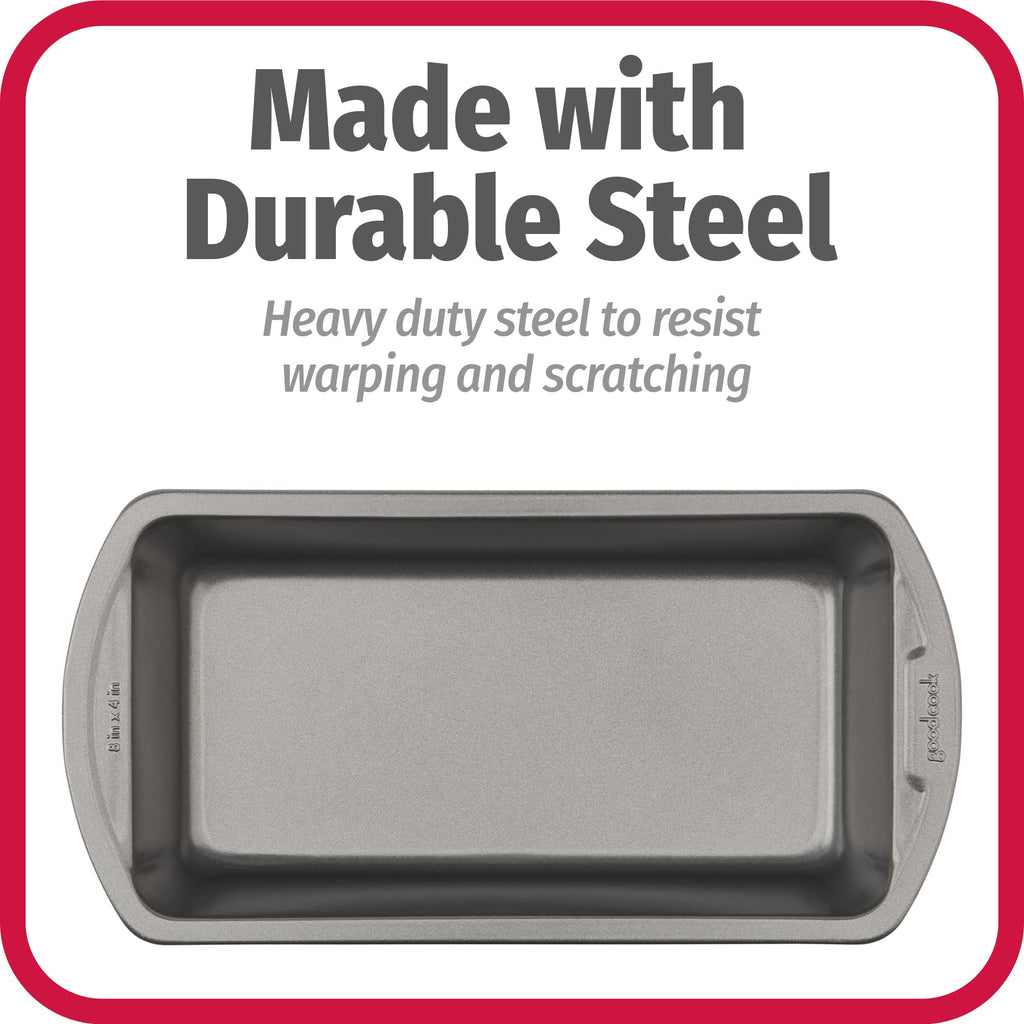 GoodCook Nonstick Loaf Pan 8 x 4-Inch Heavy-Duty Steel Bakeware with Easy-Clean Non-Stick Coating, Oven & Dishwasher Safe Pan for Meatloaf Breads Lasagnas Casseroles & More, Set of 2, Gray